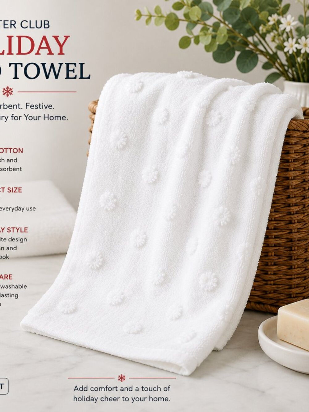Charter Club Holiday 2pc Hand Towel Set, White
